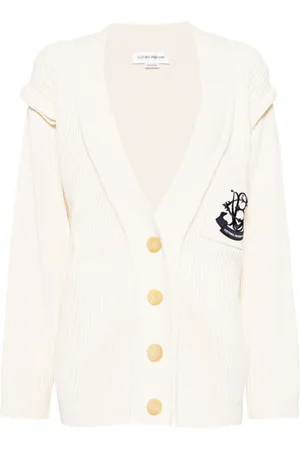 Victoria Beckham Logo-embroidered ribbed-knit cardigan
