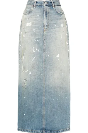 Acne Studios Paint-splatter denim maxi skirt