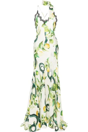 Roberto Cavalli Lemon-print silk maxi dress