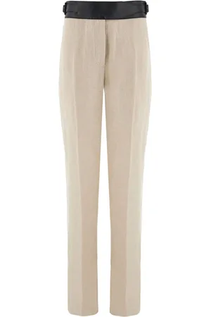 Salvatore Ferragamo Contrast-belt tailored linen trousers
