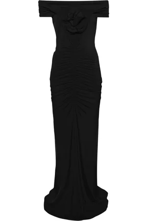 NISSA Floral-appliqué off-shoulder maxi dress