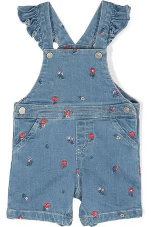 Tartine Et Chocolat Floral-embroidered denim dungarees