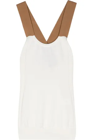 Plan C Crossover-straps fine-knit top