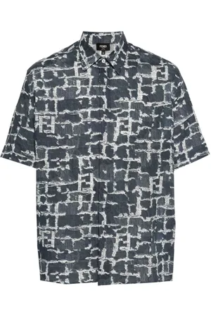Fendi Frayed-print linen shirt