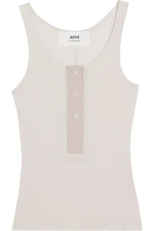 Ami Button-front cotton-rib tank top