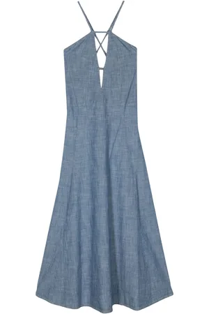 SEMICOUTURE Cut-out chambray maxi dress