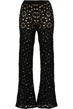 Twin-Set Floral-crochet flared trousers