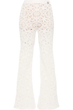 Twin-Set Floral-crochet flared trousers