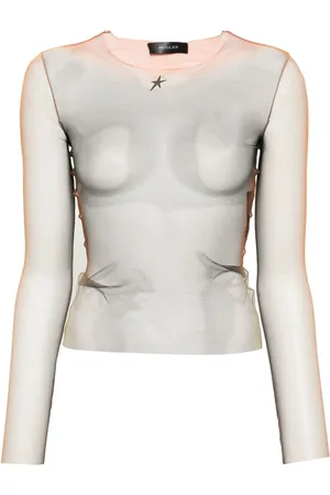 MUGLER Long-sleeve mesh T-shirt