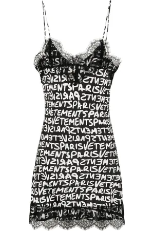 Vetements Lace-detail logo-print dress