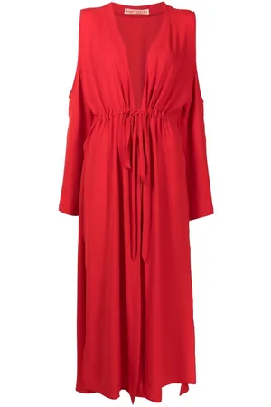 Olympiah Drawstring cold-shoulder beach dress