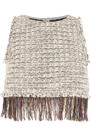 Olympiah Cropped tweed fringe top
