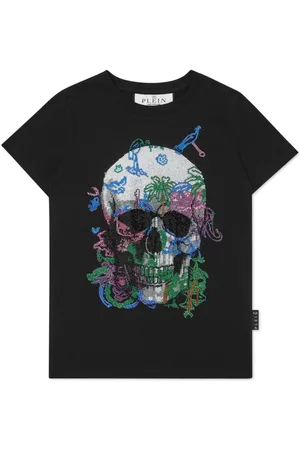 Philipp Plein Crystal-embellished skull cotton T-shirt