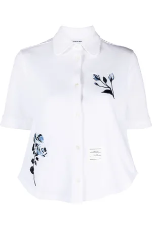 Thom Browne Floral-embroidered piqué shirt