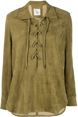 Paula Spread-collar leather blouse