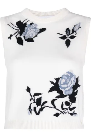 Thom Browne Floral-intarsia sleeveless knitted top
