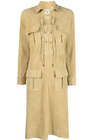 Paula Spread-collar leather midi dress