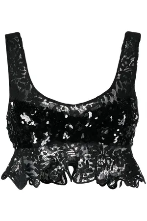 Cynthia Rowley Floral-lace sequinned tank top
