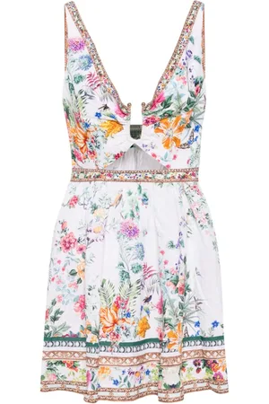Camilla Cut-out floral linen minidress