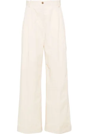 Maison Kitsuné Logo-embroidered pleated straight trousers