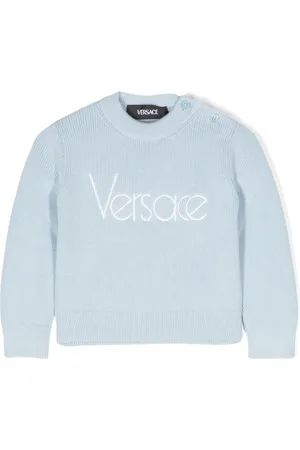 VERSACE Embroidered-logo knitted jumper