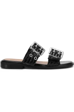 Ganni Buckle flat leather sandals