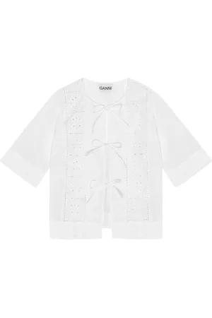 Ganni Embroidered tie blouse