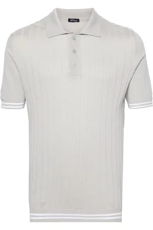 Kiton Striped-edge ribbed polo jumper