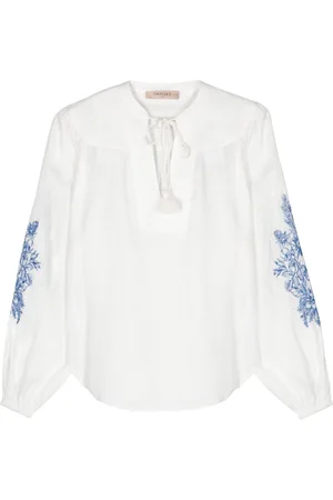 Twin-Set Floral-embroidery chambray blouse