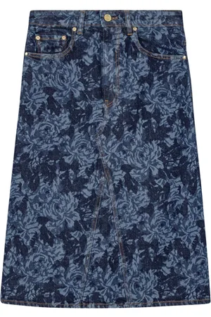 Ganni Floral-print denim skirt