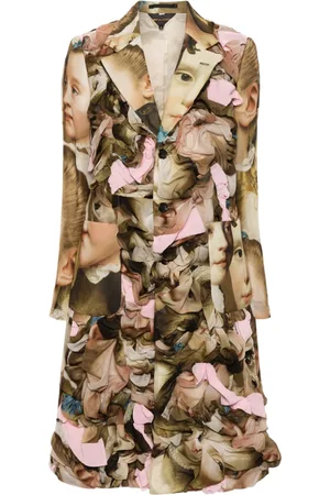 Comme des Garçons Renaissance-print ruched midi coat