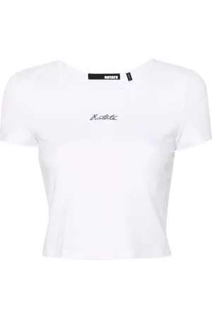 ROTATE Logo-embroidered cropped T-shirt