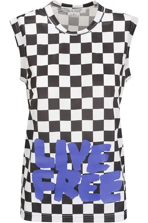Comme des Garçons Checked slogan-print tank top