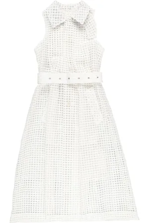 SACAI Belted cotton-mesh midi shirt dress