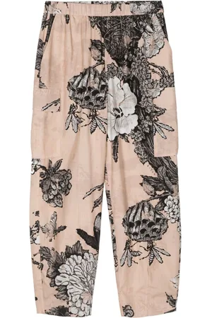 BIYAN Floral-print elasticated waistband cropped trousers