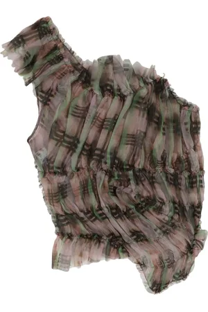 Collina Strada Plaid ruffle silk-chiffon top