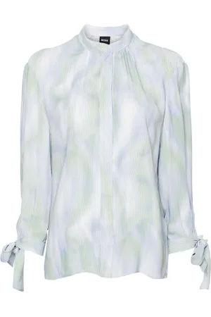 HUGO BOSS Abstract-stripes tied-cuffs blouse