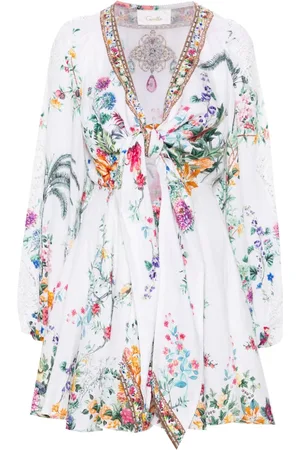 Camilla Plumes And Parterres-print mini dress