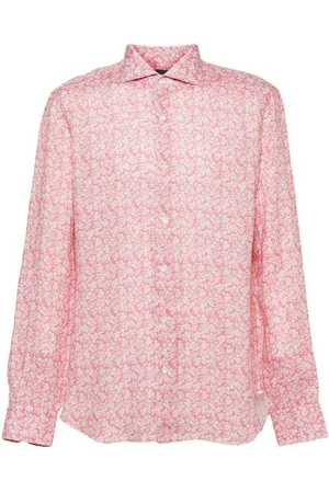 BARBA Floral-print linen shirt