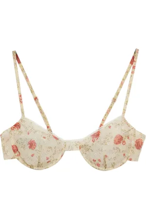 Prada Floral-print lace-trim bra