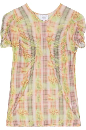 Collina Strada Ruched checked mesh top