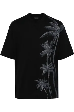 Emporio Armani Palm-tree print cotton T-shirt