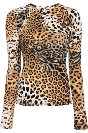 Roberto Cavalli Jaguar Skin-print cut-out blouse