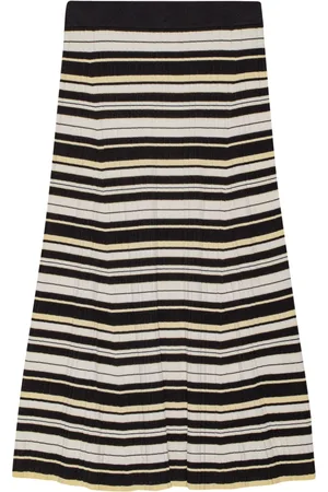 Ganni Striped ribbed-knit midi skirt