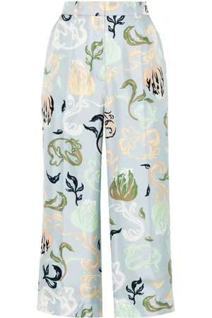 Lanvin Graphic-print silk cropped trousers