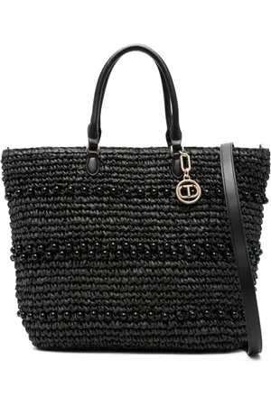 Twin-Set Crochet raffia tote bag
