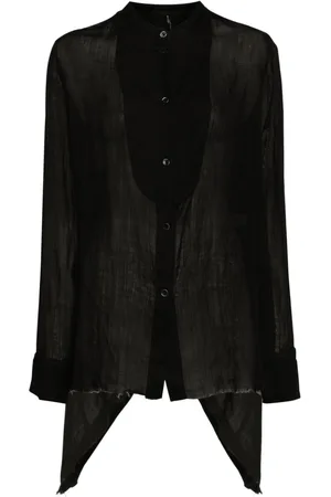 MASNADA Band-collar raw-cut hem shirt