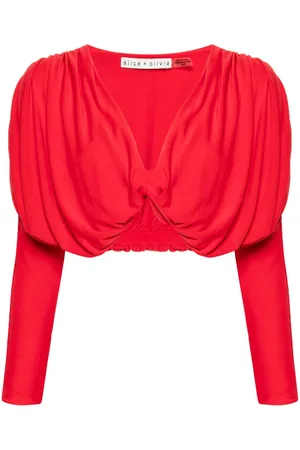 ALICE+OLIVIA Twist-detail ruched cropped blouse