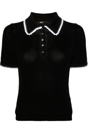 Maje Crochet-trim knitted polo top