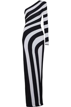 Balmain Striped one-shoulder gown